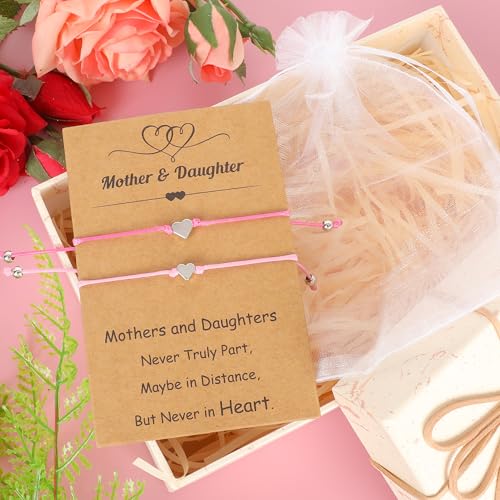 Image of EOBOH Mother's Day Gift Bracelets, Mother's Day Bracelets Adjustable Hearts Mother Daughter with Card, Love Mothers Day Gifts for Grandma Daughter Accessories