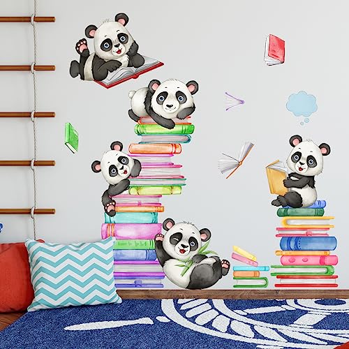 HGDESIGN® Graz Design Sticker mural décoratif pour chambre d'enfant Motif panda et livres