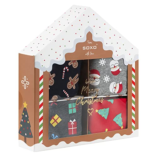 soxo Weihnachten Boxershorts Herren Lustige Unterhosen Männer Geschenke Boxer Mehrfarbig 4 Stück L