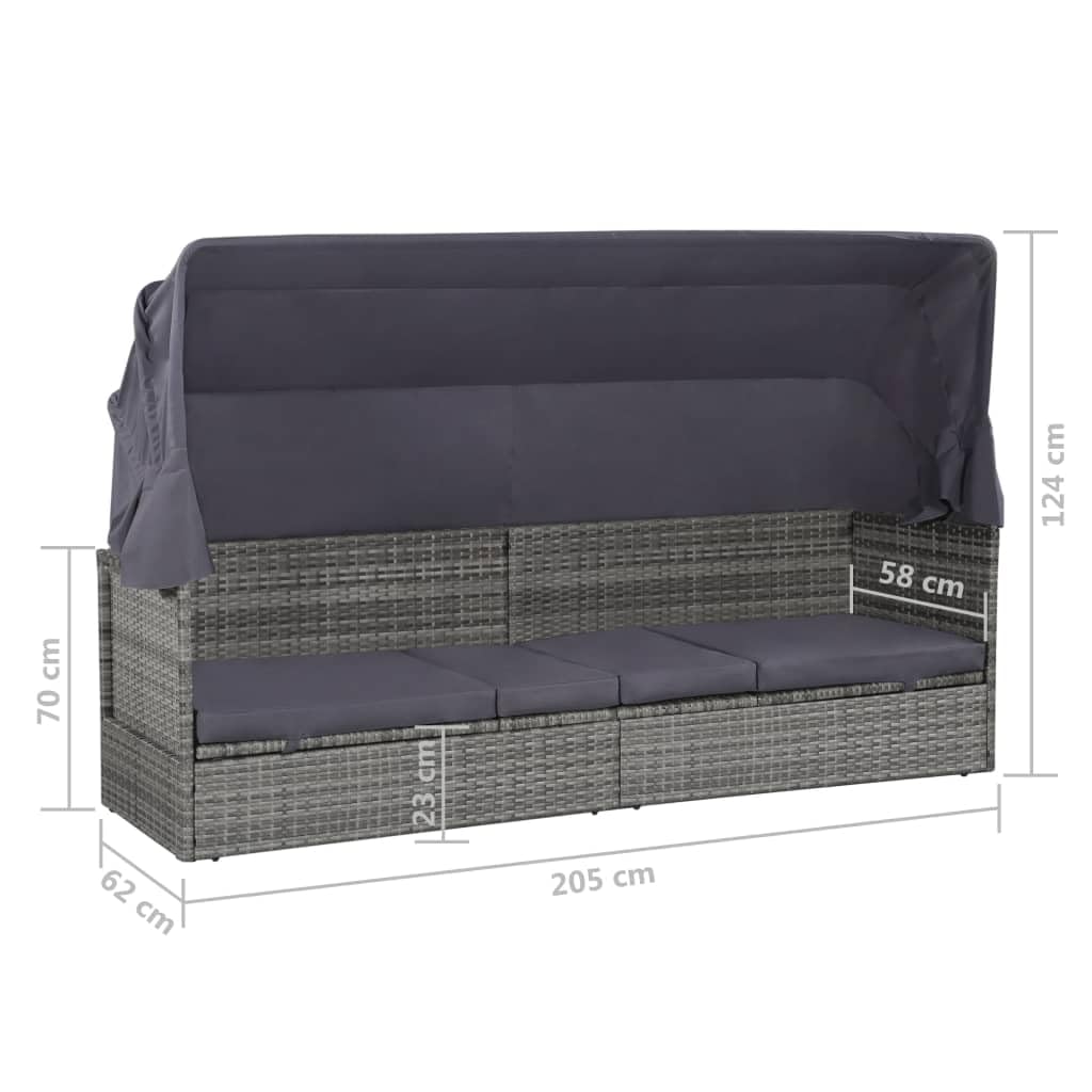 Refined Gartensofa mit Sonnendach Sonnenliege Gartenliege Sofa Gartenbett Lounge Gartenmöbel Liege Terrasse Garten Poly Rattan (Grau)