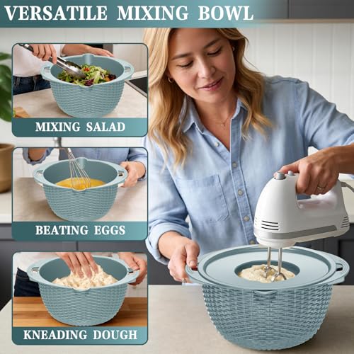 4-1 Colander with Bowl Set - Strainers for Kitchen(Patented), Food Strainers and Colanders, Pasta Strainer with New Upgraded Graters for Fruit, Veggie Washing, Aesthetic Cooking Present - Blue - Image 6