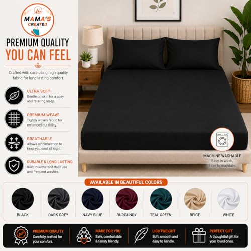 Image of Double Size Bed Sheet - 600 Thread Count Single Flat Sheet Only - Long Staple Egyptian Cotton Top Sheet Wrinkle & Fade Resistant - Black