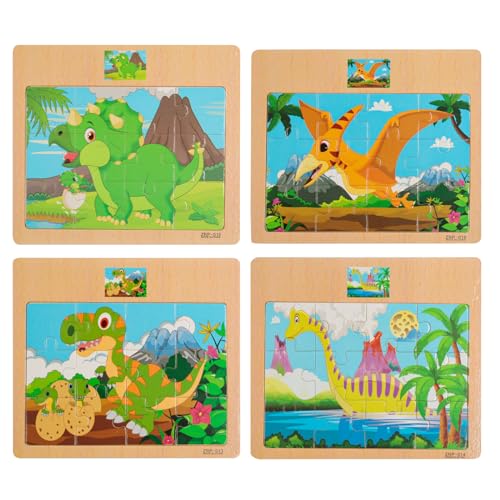 Set de Puzzles de Madera CCLIFE para Niños de 2 a 5 Años - 12 Piezas de Dinosaurios Coloridos miniatura 1