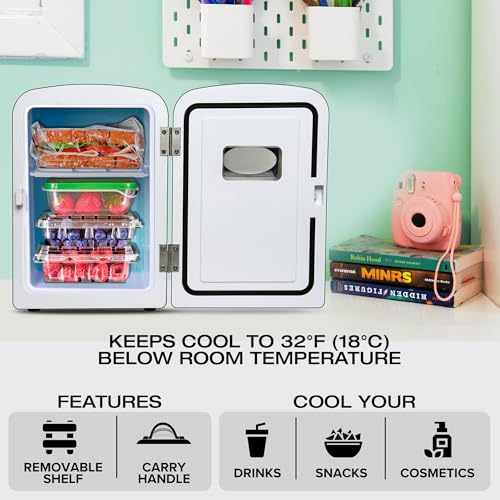 Image of Koolatron Mini Fridge- Black Refrigerator 6 Can Portable Cooler for Bedroom Office Dorm Car Compact Fridge for Drinks Makeup Skincare Dual Power 12V 110V