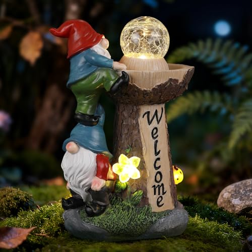 Ayadon Solar Gnome Statue Outdoor Decor, Gnome with Glowing Globe Light Figurines - for Garden Patio Yard Lawn Housewarming for Women Mom Grandma