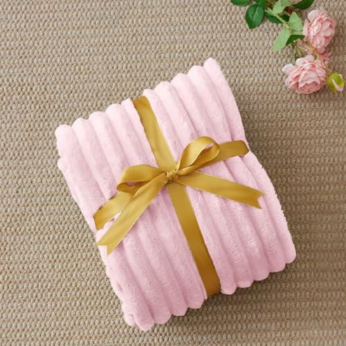 Image of BEDELITE Ribbed Fleece Throw Blanket for Couch, Cherry Blossom, 50 inchx70 inch