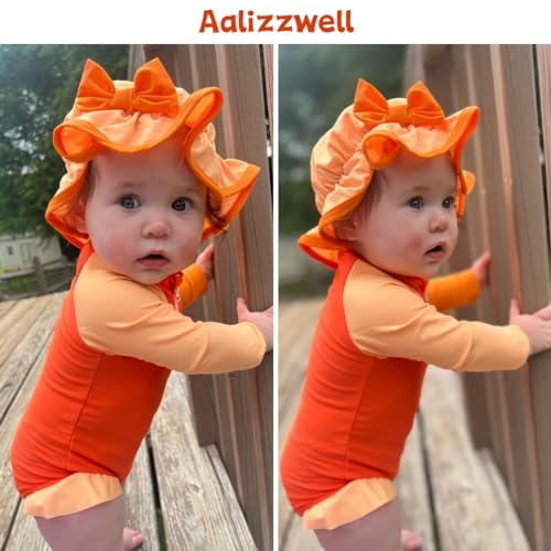 Image of Aalizzwell Baby Girls Long Sleeve One Piece Swimsuit with Hat