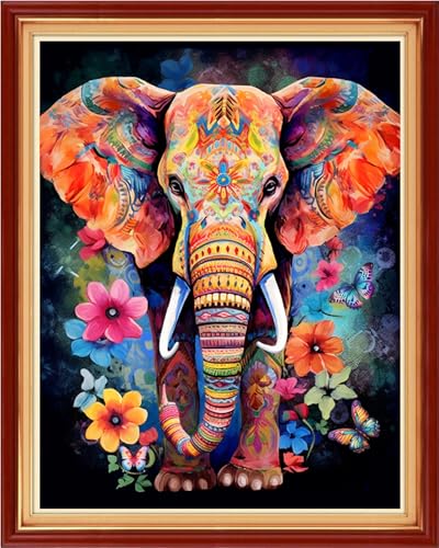 Image of Findvoor Stamped Cross Stitch Kits for Beginner Embroidery Kits for Beginners Adults DIY 11CT Cross Stitch Patterns Needlepoint Kits Crossstitching Kits-Colorful Elephant 16x20 inch