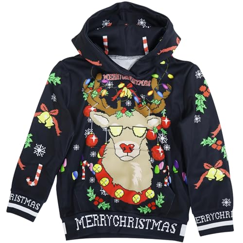 GRAJTCIN Kids Ugly Christmas Sweater for Boys Girls, Long Sleeves Hoodies Non-knited Sweatshirt