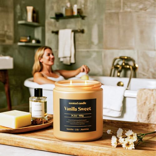 Image of CHILLFLAME Vanilla Candle, 14.1 oz Scented Candles for Home, 2 Wicks Blended Scents Candles for Women and Men, Birthday Gifts for Women (Vanilla+Lily+Jasmine)