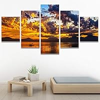 SIGNWIN 5 Panel Canvas Wall Art Modern Art Coastal Colorful Multicolor Photography Romantics Sunset for Home Decorations Ready to Hang - 60