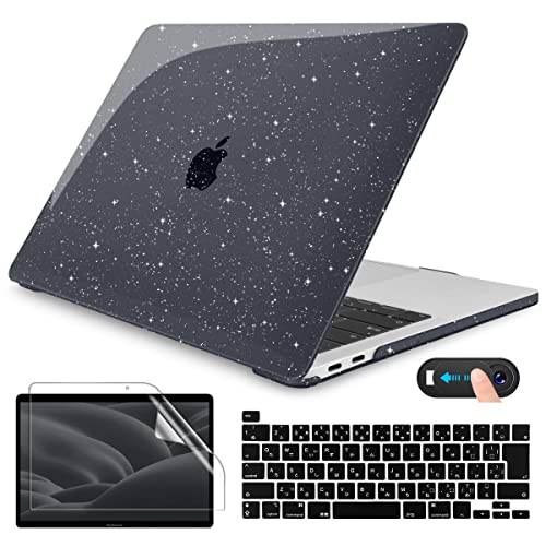 CISSOOK MacBook Pro 13 インチ ケース ブラック 2021 2020 改良新型 カバー Glitter Star Black Cover 透明 MacBook Pro 13 インチ A2338 m1 A2251 A2289 対応 シェ