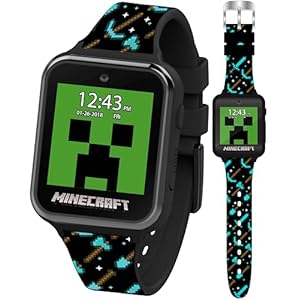 Minecraft – Reloj inteligente para niños, pantalla táctil interactiva con juegos, cámara, contador de pasos, alarma, temporizador, grabadora de voz y correa de silicona de Minecraft, se adapta a