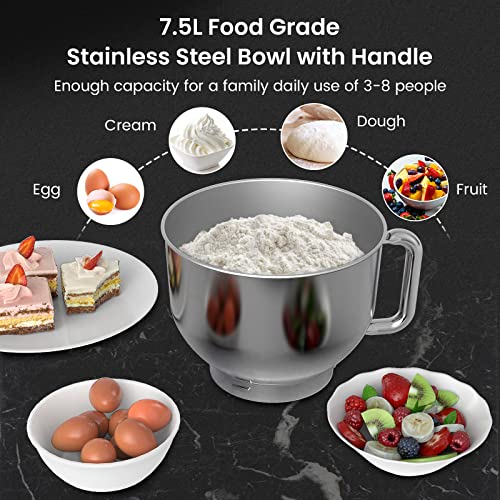 Küchenmaschine Knetmaschine, BETRY 1500W Küchenmaschine, 7.5L 6 Geschwindigkeit Knetmaschine mit Knethaken, Schneebesen… – Bild 4