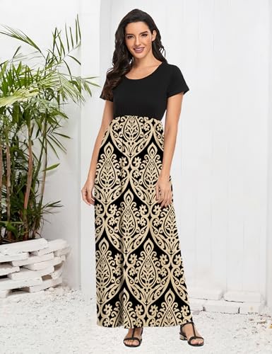 Image of Lacavocor Womens Short Sleeve Maxi Dresses Empire Waist Long Dress