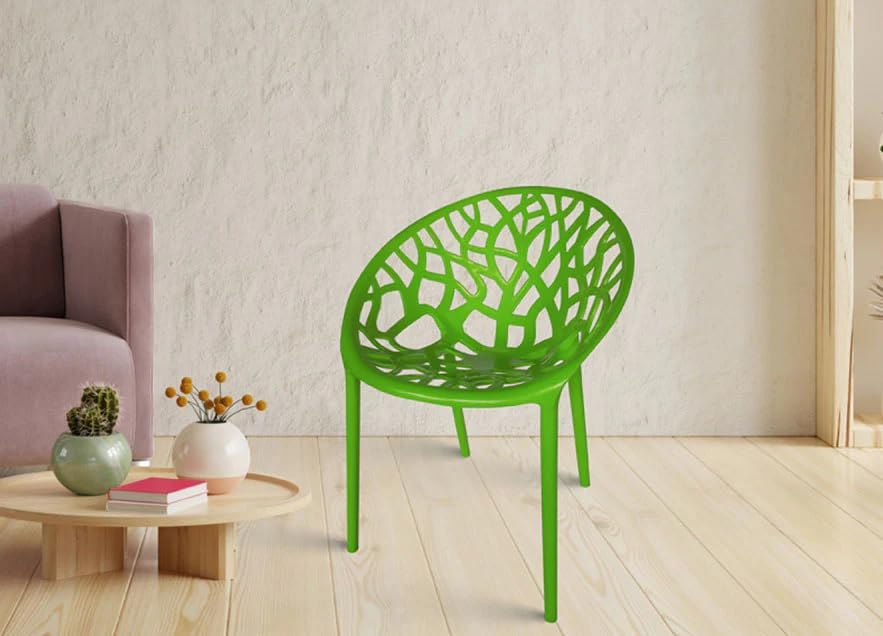Image of activa Crystal Plastic Arm Chair | Stackable Indoor Outdoor Chair for Home, Balcony, Patio & Garden | Comfortable Designer Armrest Chair | Durable Plastic Seating Furniture (Green, Set of 2)