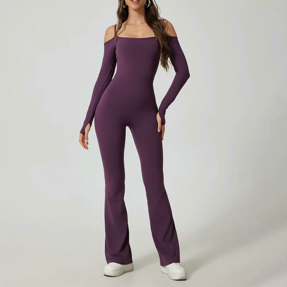 GLDFW - Conjunto de body de yoga para mujer, conjunto de gimnasio, deportes, chándal para mujer, pantalones acampanados, ropa deportiva