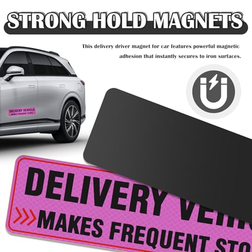 Image of 2PCS Delivery Driver Magnet for Car,Reflective Frequent Stops Car Magnet for Clear Identification,Anti-Water Delivery Sign for Cars Accessories Fit for Deliveries Professionals (Pink)