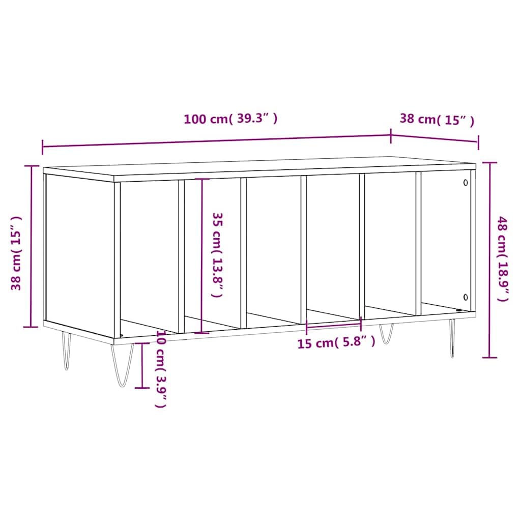 Armadio per dischi in vinile, 100 x 38 x 48 cm, in legno con gambe in ferro, spazioso scaffale per dischi LP e mobili fonici per giradischi e collezione musicale in soggiorno