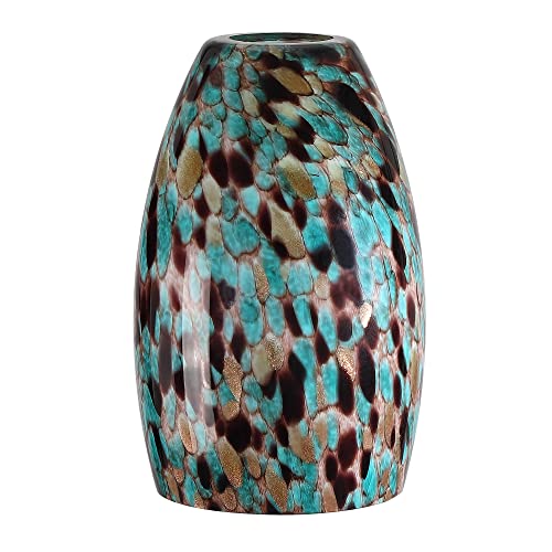 Image of Karyfine Oval Glass Lamp Shade Only Art Turquoise Glass pendant light shade replacement for Kitchen Island pendant Lights Ceiling Lights Chandelier Table Lamp Glass Cover Replacement (Malachite green)