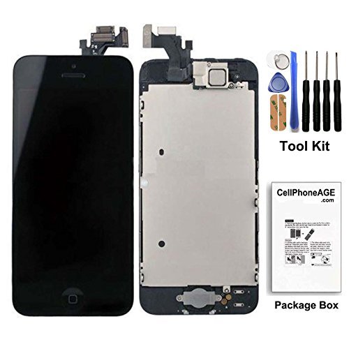 cellphoneage [Prime]For iPhone 5 5G Black Full Set with Spare Parts LCD Screen Replacement Digitizer with Home Button, Bracket, Flex, Sensor, Front Camera, Frame Housing Assembly Display Touch Panel + Free Repair Tool Kits