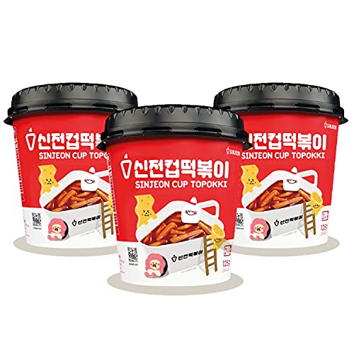 SINJEON Gochujang Tteokbokki Korean Flavor Topokki Instant Rice Cake 4.41oz. - Pack of 3, Sweet & Spicy, No.1 K-Street Food Snack, 2 Minutes Ready K-food