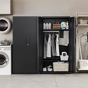   Letaya-Metal-Wardrobe-Cabinets-with-LockClothing-Locker-72-X-36-X-18-Storage-Cabinets-for-Home-RoomFire-Department-School-EmployeeGymGovernment-Black