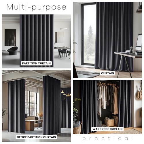 Image of Jilron Room Divider Curtains Ceiling Curtain Track Set for Blackout and Privacy (Include:Gray Curtainx2 + White Trackx1) 196 inch W x 96 inch L