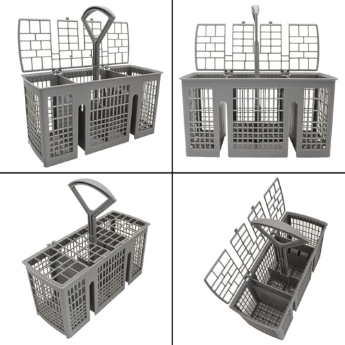 BlesConi Cesta de cubiertos para lavavajillas compatible con Bosch para Siemens Neff Gorenje Hotpoint, plástico, 6 compartimentos, mango extraíble