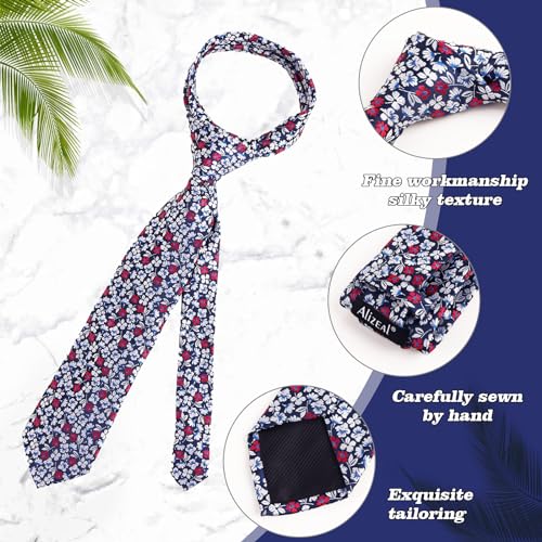 Image of Alizeal Mens 3.15inches Leaf Flower Pattern Tie Set | Floral Pattern Pocket Square Perfect for Fall Winter Business and Holiday Events