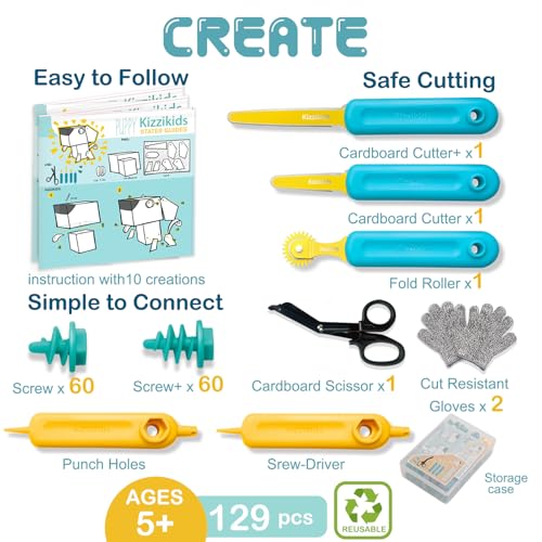 Image of Kizzikids 149 PCS Cardboard Tools Kit + 180 PCS Cardboard Screws (Blue)