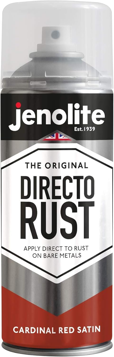 Jenolite Cardinal Red Directorust Spray Paint Satin Finish | | 400Ml | Direct To Rust Spray Paint For Metal | All-In-One Multi Surface Paint For Metal, Wood, Plastic, Ceramic | Ral 3001