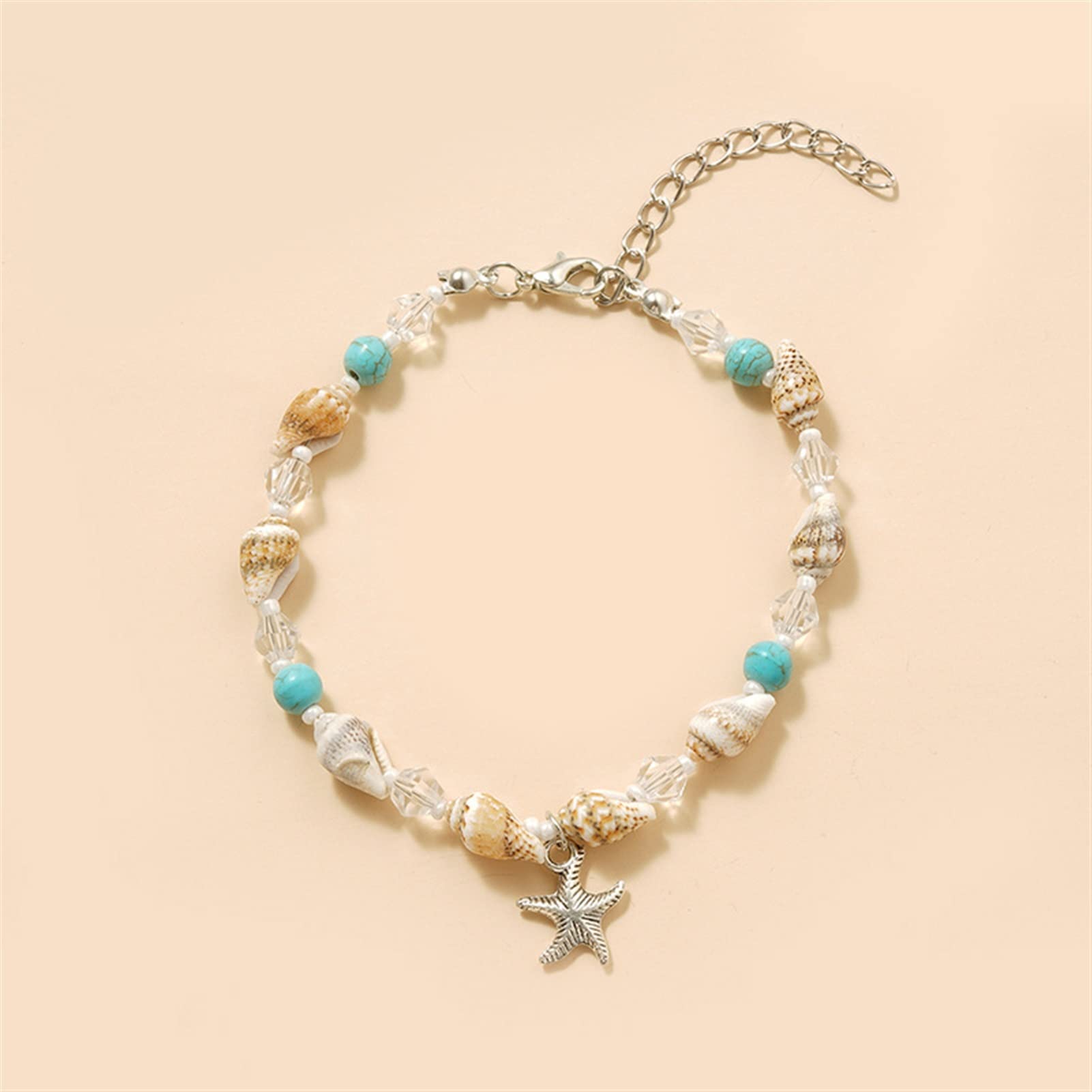 LNNSHX Tobilleras Joyería Concha Tobillera Cuentas De Arroz Perla Cristal Océano Estrella De Mar Tobillera Señora Joyería Tobilleras Ajustables Pulseras