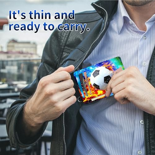Flame Football Lawn Front Pocket Wallets for Men Women, PU Leather Slim Men's Wallets, Card Cases & Money Organizers RFID Blocking Wallet with Wrist Rope for Travel, Outdoors, Home, Shopping4