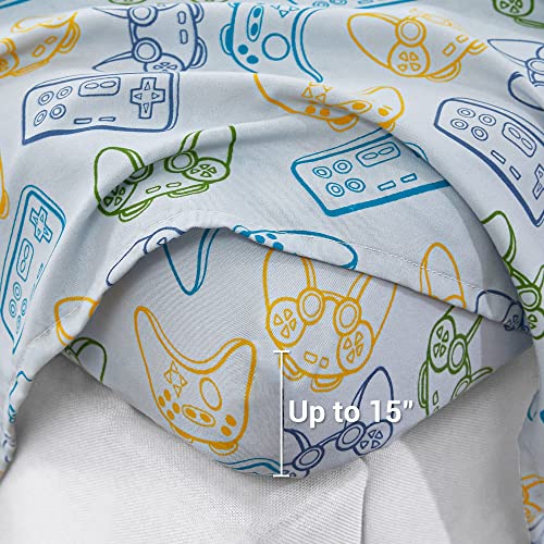 Image of Viviland 3 Pieces Boys Grey Twin Sheet Set - Soft Microfiber Fitted Flat Sheets & Pillowcase - Game Player Paddle Printed Bedding Sets - for Kids & Toddlers