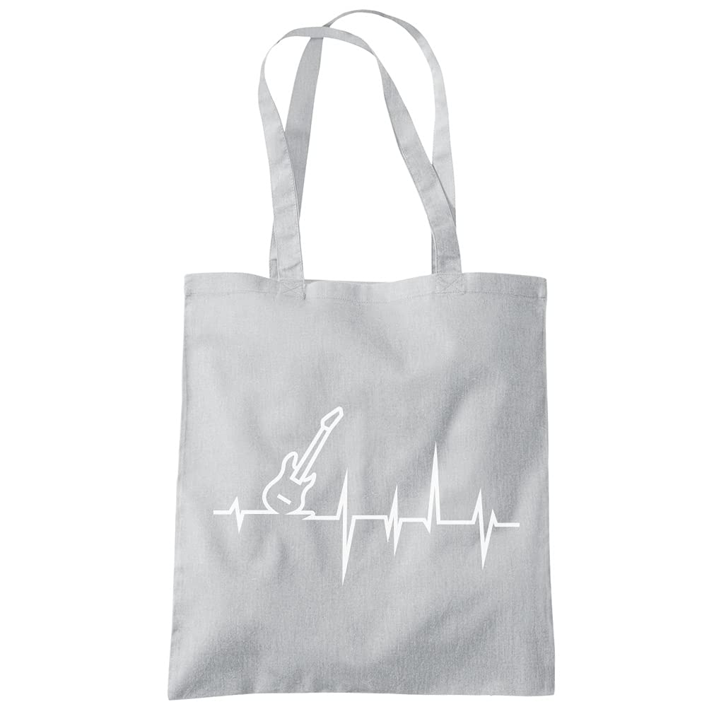 HotScamp Guitar Heartbeat - Tote Shopping Bag - Player Band Guitarist One size grey