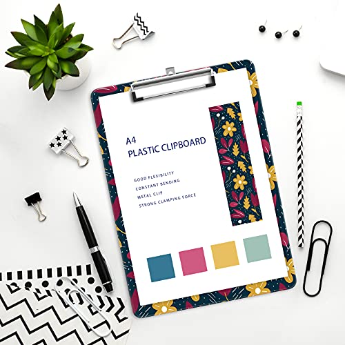 Image of Plastic A4 Clipboards, Clip Board Stardard Letter Size 9 x 12.5 in | Office Decorative for Students Women Men and Kids,Wildflowers