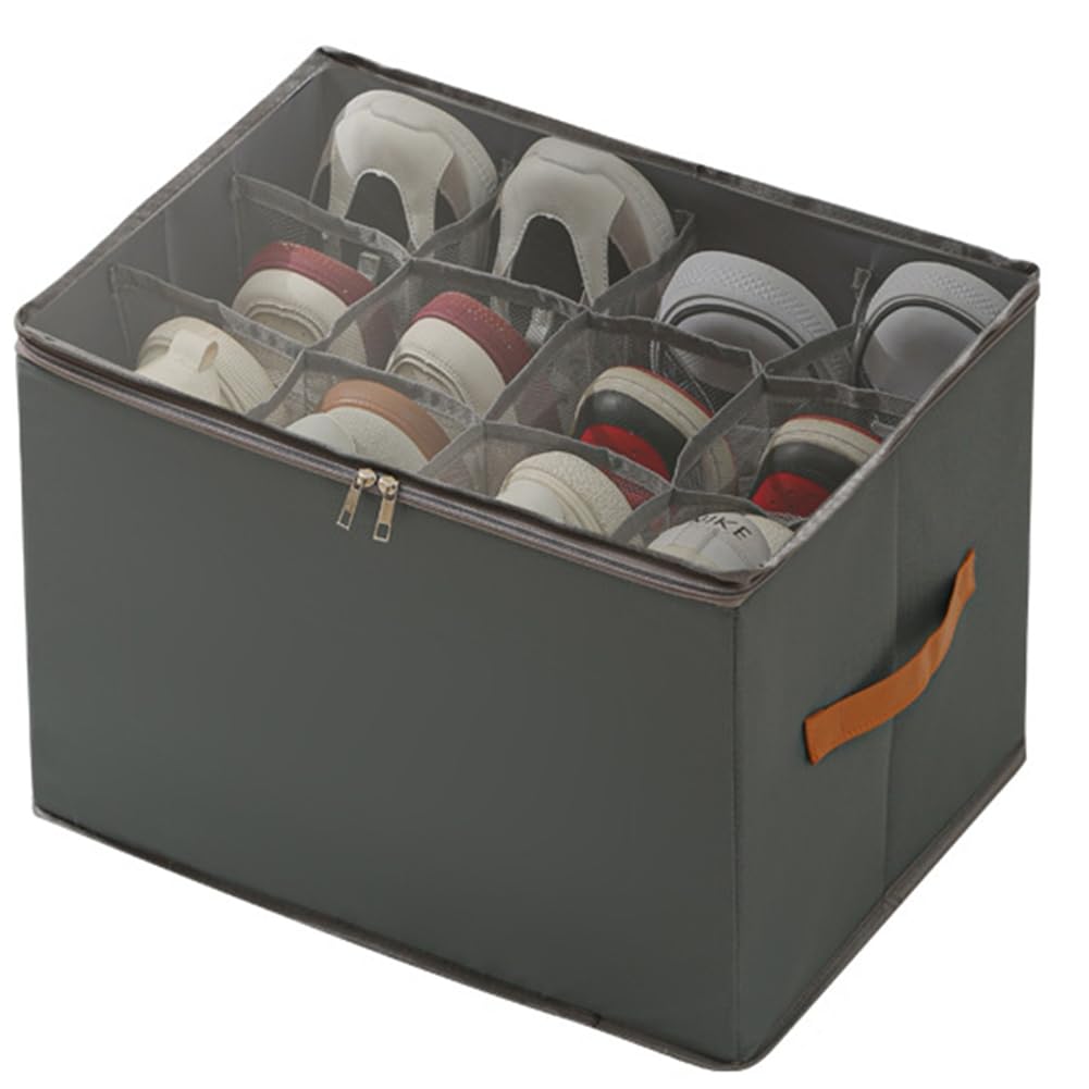 UDSKNV[KSL Foldable Shoe Storage Box in Fabric Featuring Transparent Zipper Cover and Reinforced Handles
