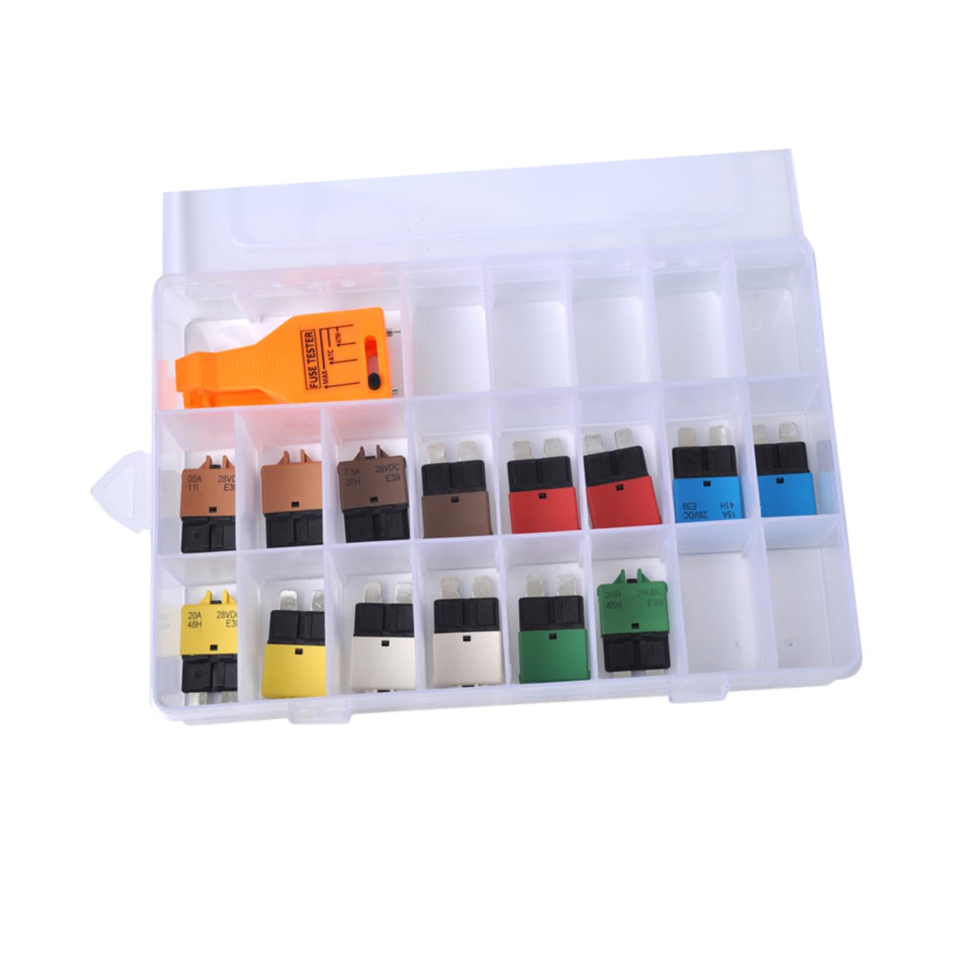 Fusible Rearmable para Coche 15 Piezas con Comprobador F3645-z | Plástico, 5a 7.5a 10a 15a 20a 25a 30a, Reinicio Manual, Surtido para Disyuntor