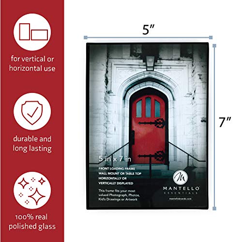 Mantello 5X7 Inch Front Loading Picture Frames - Black - Art Wall Hanging Table Desk - Family Gallery Multi Photo Frame - 6 Pack #TOP2