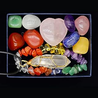 Premium Healing Crystals Kit Gift Crystals and Gemstones Healing 7 Chakra Raw Tumbled Stones Pendant Necklaces Bracelet Spiritual Women Beginners Meditation Stone Yoga Amulet Meditation