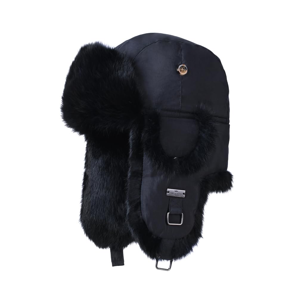 Fur Winter Trapper Hat - 100% Rabbit Fur Aviator Ski Trooper Pilot Cap With Ear Flaps for Men & Women - Snow Eskimo Style-image-27