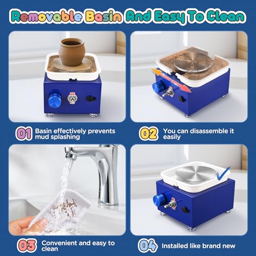 Miniatura 5 de Torno De Alfarero, Couleeur 2000rpm Máquina Eléctrica De Cerámica Con Lavabo Extraíble De Abs Y Plato Giratorio De 6,5 10 Cm Máquina Para Hacer Cerámica, Mini Rueda De Cerámica Con Kit De Cerámica