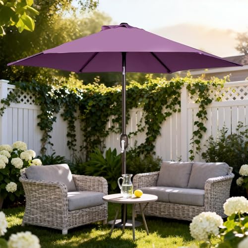 Image of Blissun 7.5 ft Patio Umbrella, Yard Umbrella, Outdoor Market Umbrella with Push Button Tilt Crank, Lilac