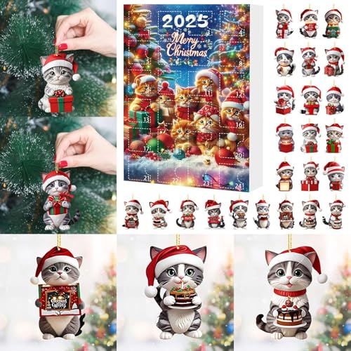 2025 Christmas Countdown Calendar 24 Days Of Christmas Countdown 2D Acrylic Cute Kitten Tree Ornaments For Dormitory, Home, School, Study Bedroom, Bookshelf For Women Men Kids Adults - Image 7