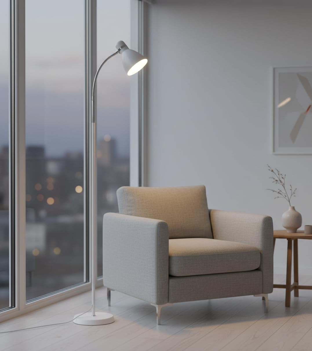 BEL AIR HOME - Lampada da Terra Megara, Piantana Moderna in Metallo con Testa Regolabile per Salotto e Camera da Letto (Lampadina non inclusa) (BIANCO)