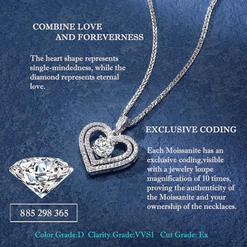 Moissanite Heart Pendant Necklace Lab Created Diamond 18K Gold Plated 925 Sterling Silver D Color VVS1 Clarity Waterproof Hypoallergenic Gift for Wife Women Anniversary Mothers Day Valentine4