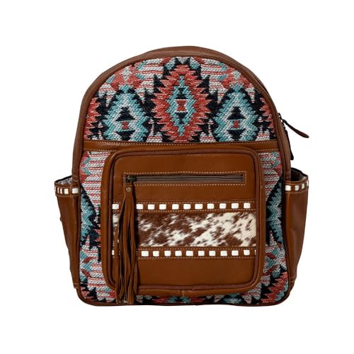 Western Leather Backpack Bag for Women - Upcycled Canvas Bag - Fire Spirit