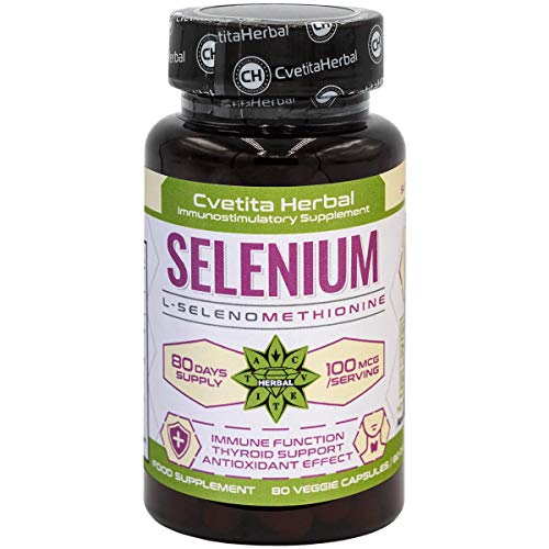 Selen | 80 vegetarische Kapseln x 100 mcg (80 Tage Vorrat) | Erhaltung von normalem Haar | Nägel | Immunsystem & Schilddrüsenfunktion | von Cvetita Herbal (1) Cover