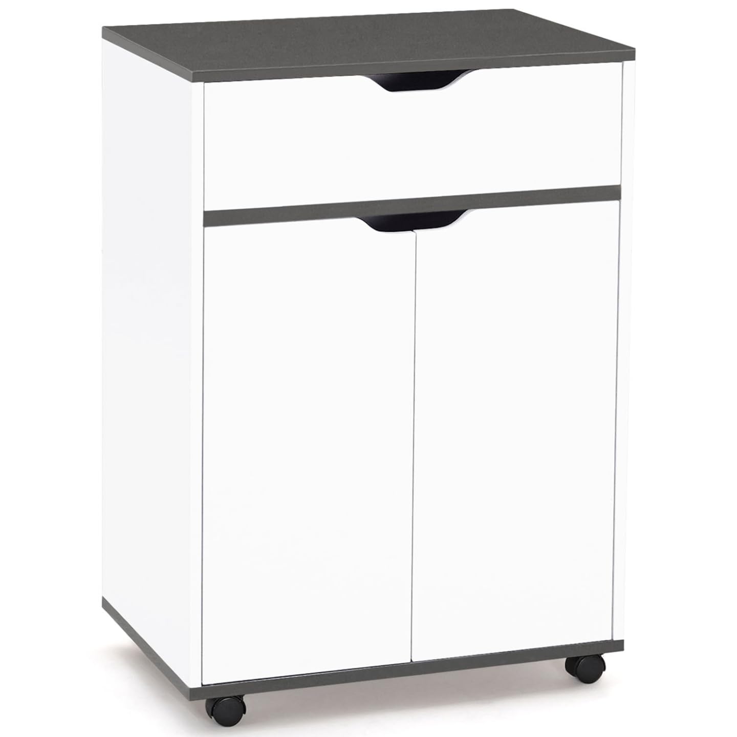 IDMarket - Desserte de cuisine COSY placard avec tiroir bois blanc et plateaux gris L.60 CM
